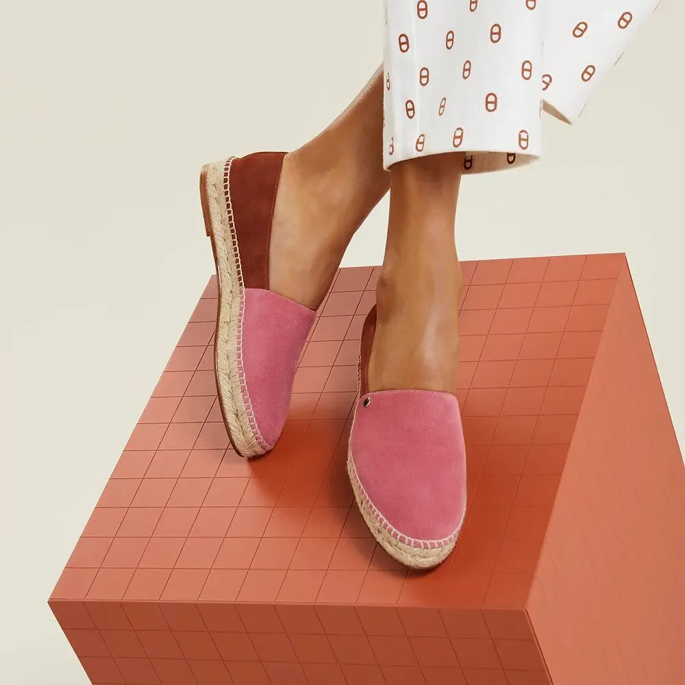Hermes Joven Pink Suede Espadrilles Size 9 Slip On Casual Shoes